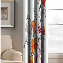 Aura White & Mustard Floral Printed Light Blocking Window Curtain-2