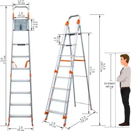 plantex Ladder for Home/8 Step Foldable Ladder with Safe Hand Rails-(Orange-Silver) Aluminium Ladder image 3