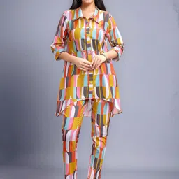 Moda Rapido Printed Collar Neck Shirt With Trousers Co-Ords-image-80