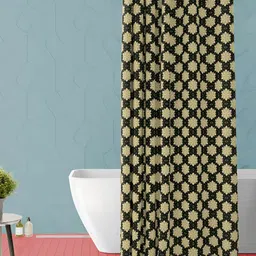 ArtzFolio Black & Beige Floral Printed Waterproof Shower Curtain-4