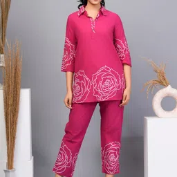 Kaftanize Floral Printed Shirt Collar Pure Cotton Co-ords Set-21
