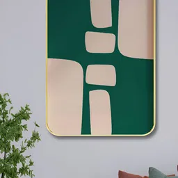 SAF Cream & Green Abstract Printed Wood Wall Art-4