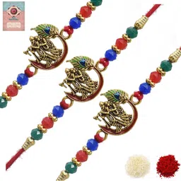 MEIRA JEWELLERY Set Of 3 Rakhi With Roli Chawal & Greetings Card Set-image-57