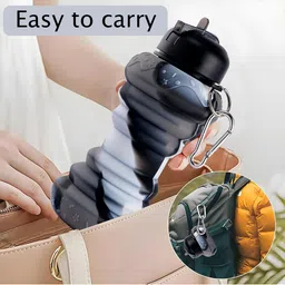 Kuber Industries Black Pack of 6 Collapsible Water Bottles With Flip Cap-600 ml Each image 5