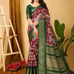 DIVASTRI Floral Printed Zari Banarasi Saree-18