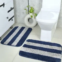Saral Home Blue & Grey 2 Pieces Microfiber Anti Slip Bath Rug-image-84
