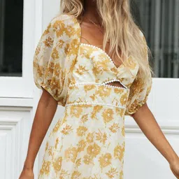 Mast & Harbour Floral Print Puff Sleeve Fit & Flare Mini Dress-image-48