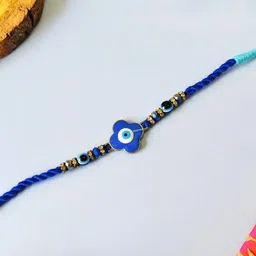 Blue Clover Evil Eye Rakhi Stone Studded & Beaded Thread Rakhi Traditional Handmade Rakhi for Brother-9
