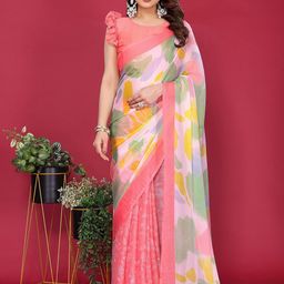 all about you Floral Printed Pure Chiffon Half and Half Saree-image-55
