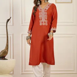 Anouk Women Geometric Embroidered Thread Work Straight Kurta-picture-33