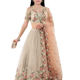 BAESD Girls Embroidered Semi-Stitched Lehenga & Unstitched Blouse With Dupatta-image-65