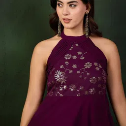 Sangria Embellished Fit & Flare Maxi Ethnic Dress-picture-15