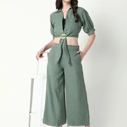 SHOWOFF Shirt Collar Short Sleeves Top With Trouser With Tube Top-picture-13