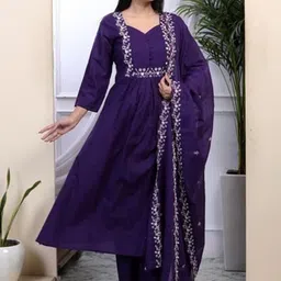 NARI DREAM Floral Embroidered Sweetheart Neck Sequinned Kurta With Trousers & Dupatta-picture-48