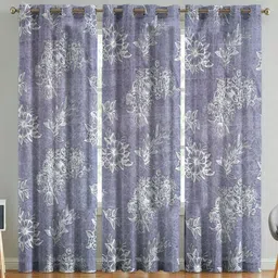 ANA Grey & White Set of 3 Floral Room Darkening Long Door Curtain-7