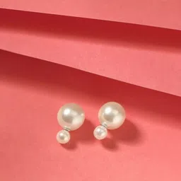 ORANGENYSHA Rhodium-Plated Pearls Studded Double Sided Spherical Shaped Studs-picture-24