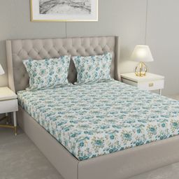 Raymond Home White & Blue 110TC Microfiber Double Queen Bedsheet Set 2.20 m x 2.50 m-picture-16