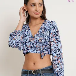 IX IMPRESSION Women Pack Of 2 Floral Print Sweetheart Neck Bell Sleeve Blouson Crop Top-image-95