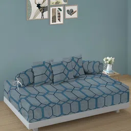 Arrabi 6Pcs Grey & Blue Geometric-Printed Skin-Friendly Superfine Quality Diwan Set-40