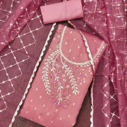 SHADOW & SAINING Embroidered Beads & Stones Banarasi Semi-Stitched Dress Material-image-31