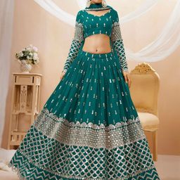 ODETTE Embroidered Mirror Work Semi-Stitched Lehenga & Unstitched Blouse With Dupatta-picture-34