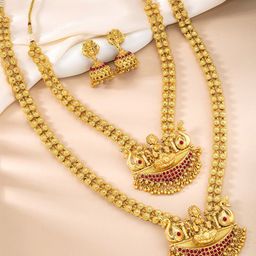 Peora Gold-Plated Stone-Studded Temple Jewellery Set-20