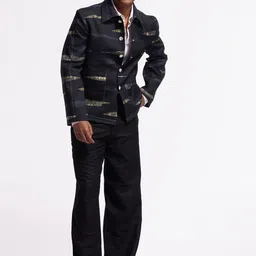 Balance by Rohit Bal Abstract Printed Spread Collar Linen Tailored Jacket image 4