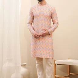 House of Pataudi Men Thread Sequence Work Kurtas-picture-43