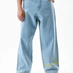 Snitch Light Blue Mid-Rise Baggy Jeans-image-32
