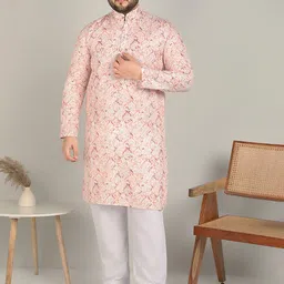 ADWYN PETER Men Floral Printed Asymmetric Mandarin Collar Kurta-56