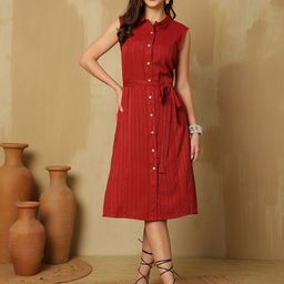 Anouk Women Shirt Collar A-Line Midi Dress-image-75
