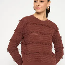 Madame Women Cable Knit Round Neck Long Sleeves Pullover-image-74