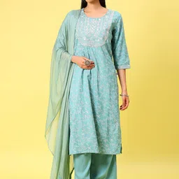 V-Mart Women Floral Embroidered Regular Kurta with Trousers & With Dupatta-picture-42