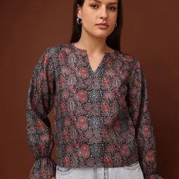 OBSHIVKA Women Ethnic Motifs Printed Bell Sleeves Cotton Top-image-61