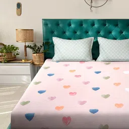 KLOTTHE Pink & Orange Abstract Printed 300 TC Fitted King Bedsheet Set 2.50 m x 2.25 m-23