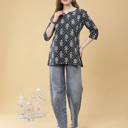 Dogman Women Geometric Print Ethnic Cotton Top-image-57