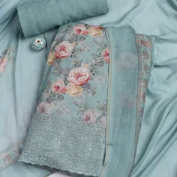 Meena Bazaar Floral Printed Embellished Art Silk Unstitched Dress Material-image-86