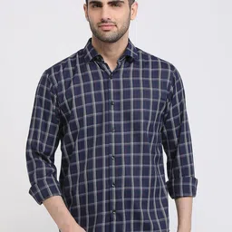 Park Avenue Men Slim Fit Windowpane Checked Spread Collar Casual Shirt-picture-36