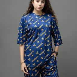 GO DEVIL Printed Round Neck T-Shirt With Shorts Co-Ords-image-46