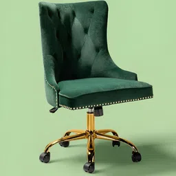 nestroots Green & Gold-Toned Boss Velvet Tufted Office Chair With Wheels-image-86