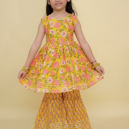 The Mom Store Girls Floral Printed Regular Pure Cotton Anarkali Kurta with Sharara-picture-46