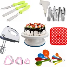 Cake Decoration Stand with Knife, Icing Piping Bags Baking Combo 7 Piece Set Plastic Cake Server-12