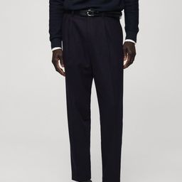 MANGO MAN Men Pleated Slim Fit Regular Trousers-image-60
