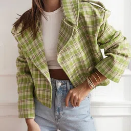 StyleCast Women Checked Open Front Jacket-2