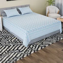 RUBOXA Grey & Blue Ethnic Motifs 160 TC King Bedsheet with 2 Pillow Covers-image-79