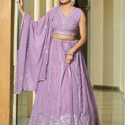 Warthy Ent Embroidered Sequinned Semi-Stitched Lehenga & Unstitched Blouse With Dupatta-picture-16