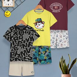 HELLCAT Boys Pack Of 3 Printed Round Neck T-shirt With Shorts-52