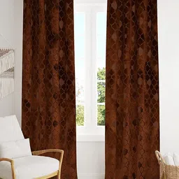 B' Decorlish Brown 2 Pieces Ethnic Motifs Printed Room Darkening Velvet Door Curtain-image-93