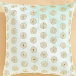 Home Centre Vellum Green & Gold-Toned Embroidered Square Cushion Cover-image-66