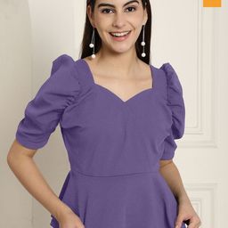 Metronaut Women Pack Of 2 Sweetheart Neck V-Neck Puff Sleeve Peplum Top-image-47